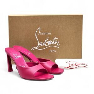 Christian Louboutin Condora 85 Leather Heeled Sandals Mules Pink EU 37.5 US 7